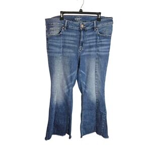 Edgely Women's Plus Size High Rise Flare Distressed Blue‎ Jeans Size 18W Raw Hem